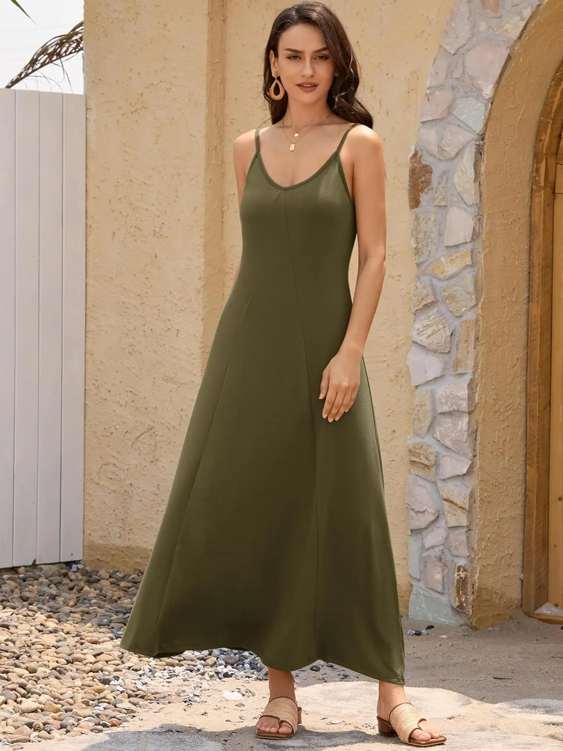 ZAFUL Women's 2025 Summer Casual A-Line Maxi Dress Sleeveless Halter Spaghetti Strip Loose Long Flowy Beach Dresses
