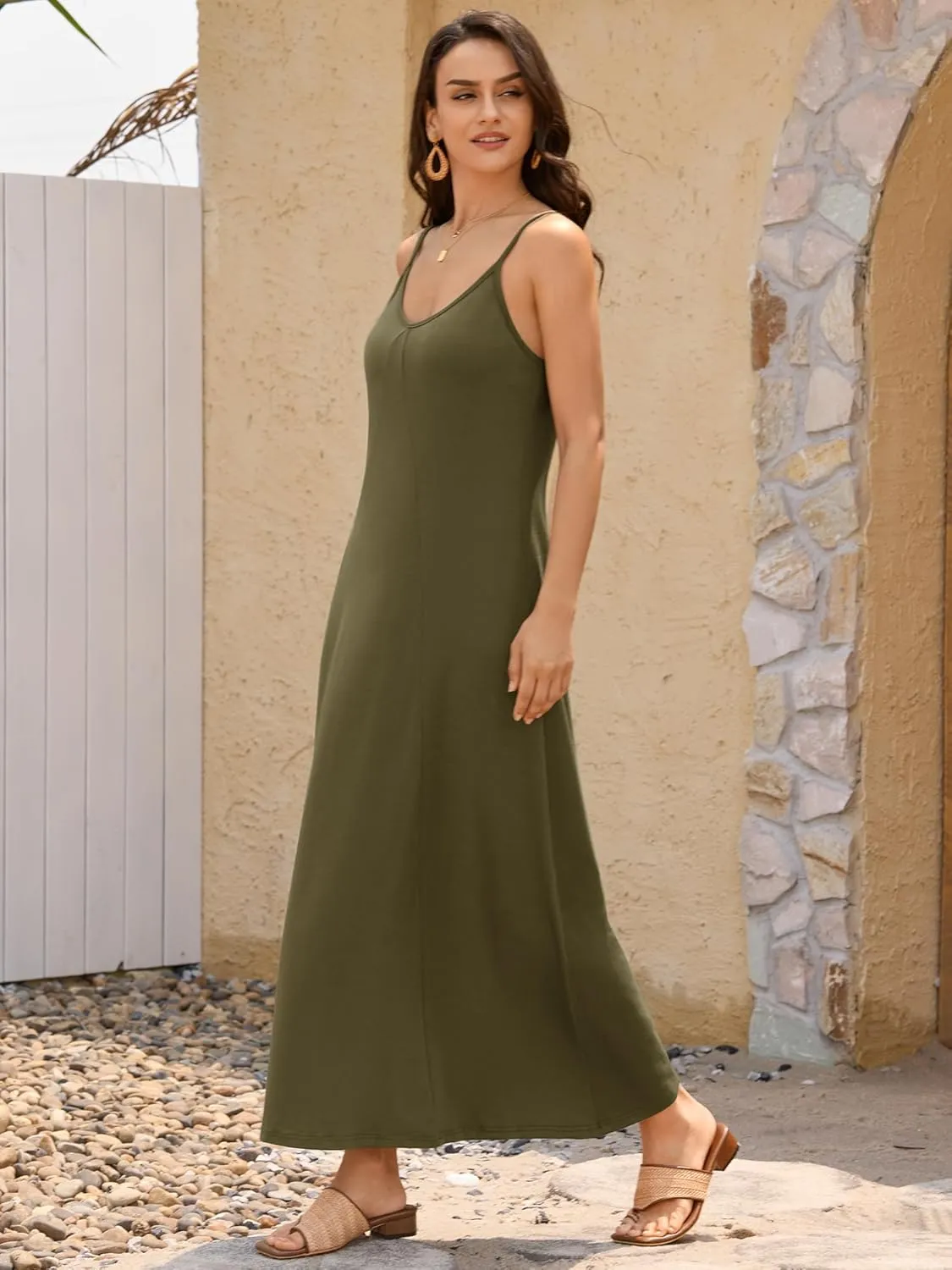 ZAFUL Women's 2025 Summer Casual A-Line Maxi Dress Sleeveless Halter Spaghetti Strip Loose Long Flowy Beach Dresses