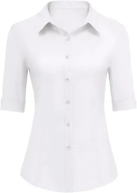 Zeagoo Womens Button Down Shirts 3/4 Sleeve Dress Blouses Business Casual Collared Oxford Tops