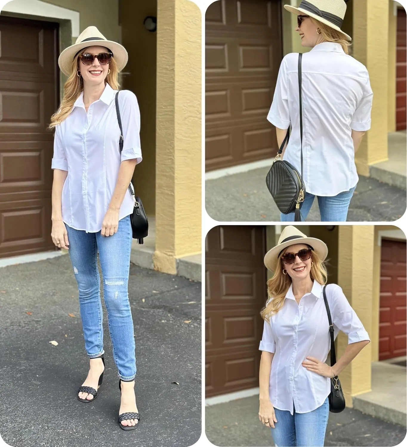 Zeagoo Womens Button Down Shirts 3/4 Sleeve Dress Blouses Business Casual Collared Oxford Tops